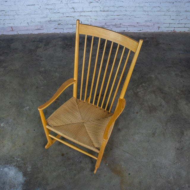 1960s Late 20th Century Scandinavian Modern Rocking Chair Model J16 by Hans Wegner Beechwood & Natural Cord Seat For Sale - Image 5 of 17