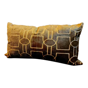 Oblong Olive Green Clarence House Cut Velvet Throw Pillow