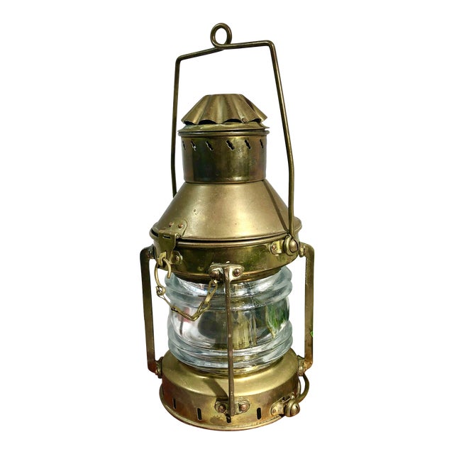 Vintage Brass Oil Lantern Hanging Glass Lamp Nautical Beach Maritime Decor Chairish