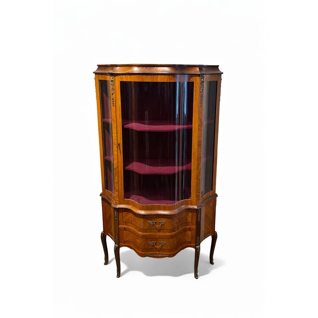 Antique Louis XV Style Vitrine Cabinet with Marquetry, 1890s For Sale - Image 6 of 6