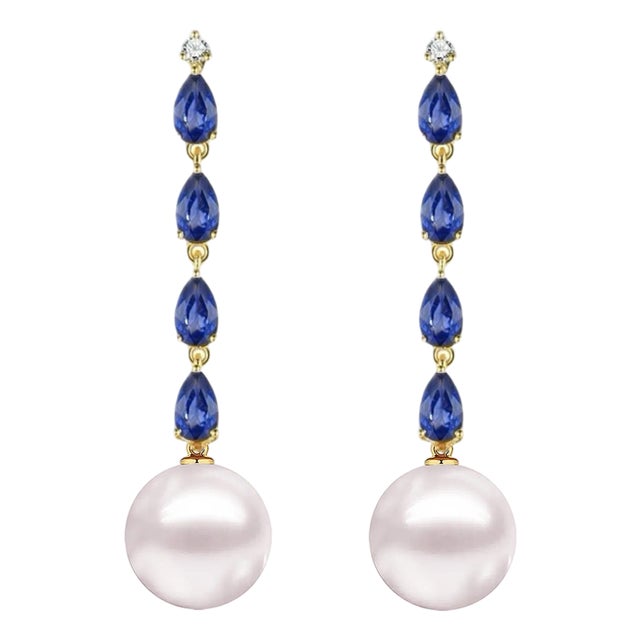 Nina Zhou 2.45ctw Sapphire Diamond and Pearl Convertible Drop Earrings in 14k Gold For Sale
