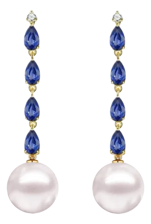 Nina Zhou 2.45ctw Sapphire Diamond and Pearl Convertible Drop Earrings in 14k Gold