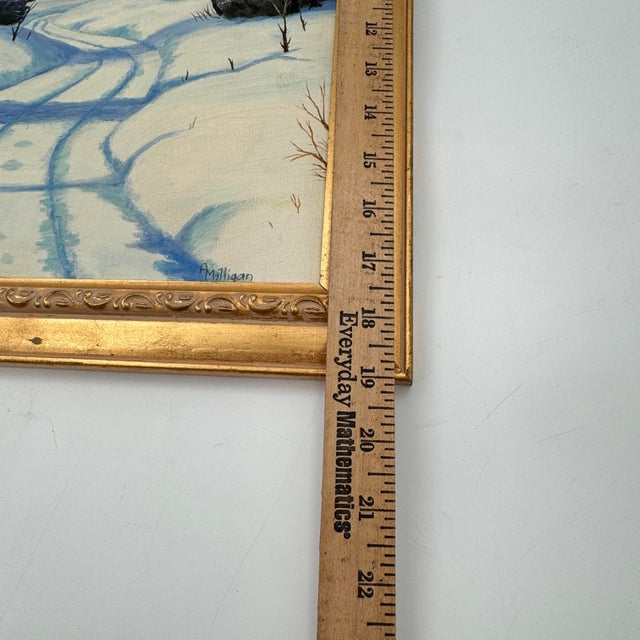 Winter Landscape Oil Painting Signed Audrey Milligan, Snowy Forest Scene For Sale - Image 9 of 12