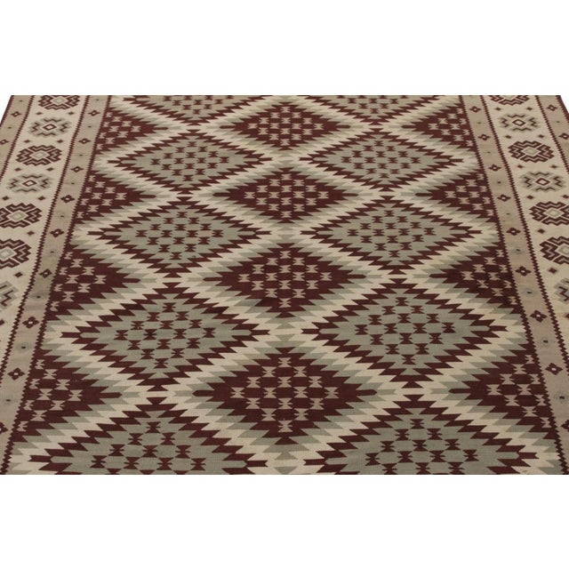 Rug & Kilim Vintage Turkish Kilim Rug in Brown, Gray-Blue, Off-White Geometric Pattern For Sale - Image 4 of 5