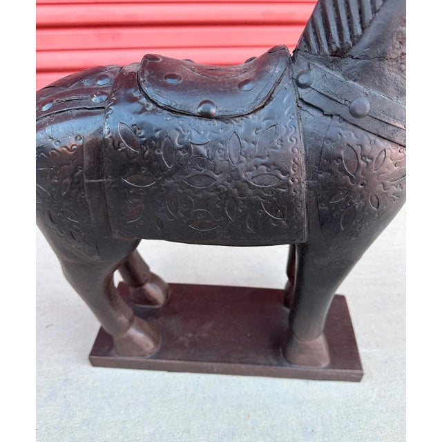 Hand Carved Wooden Horse Statue For Sale - Image 4 of 7