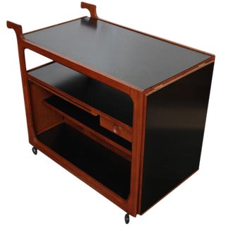 Danish Modern Teak Rolling Bar Cart For Sale