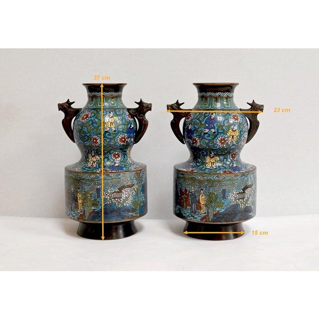 Late 19th Century Cloisonne Enamel Vases, Japan, Set of 2 For Sale - Image 16 of 18