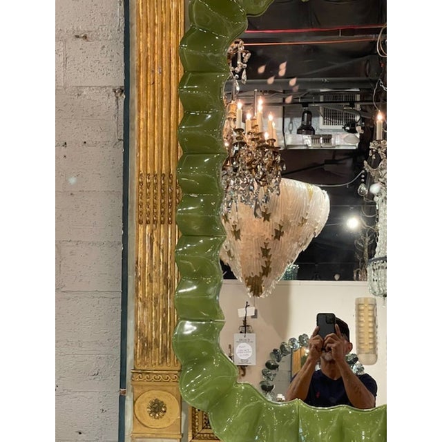 Green Murano Wave Mirror in Olive Green For Sale - Image 8 of 9