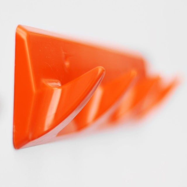 Mid-Century Modern Ds Nos Vintage Wall Hooks Rail Coat Hanger Orange Space Age Plastic GDR 1970s 1980s For Sale - Image 3 of 12