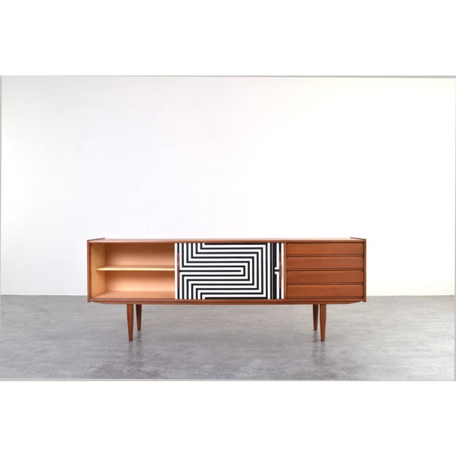 Mid-Century Modern Mid-Century Modern Op-Art Hand-Painted Teak Sideboard, 1960s For Sale - Image 3 of 17
