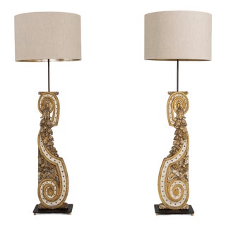 19th Century France Gold Carved Giltwood Floor Lamps - Pair For Sale