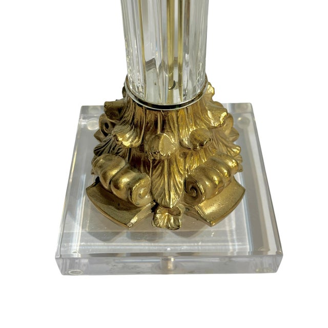 Vintage Fluted Glass Corinthian Column Lamps With Lucite Bases - a Pair For Sale - Image 15 of 18