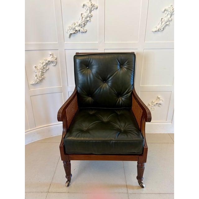 Set of Antique Edwardian Mahogany Library Bergere Chairs, 1900 For Sale - Image 3 of 15