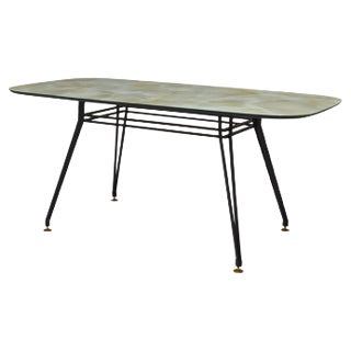 Italian Dining Table with Metal Base and Glass Top and Brass, 1950s For Sale