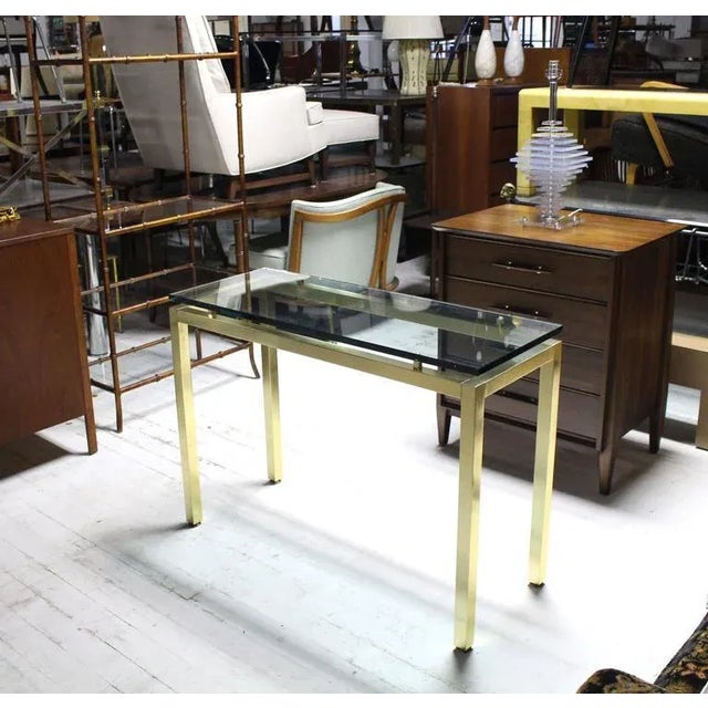 Metal Vintage Mid Century Brass and Glass Console Table For Sale - Image 7 of 8