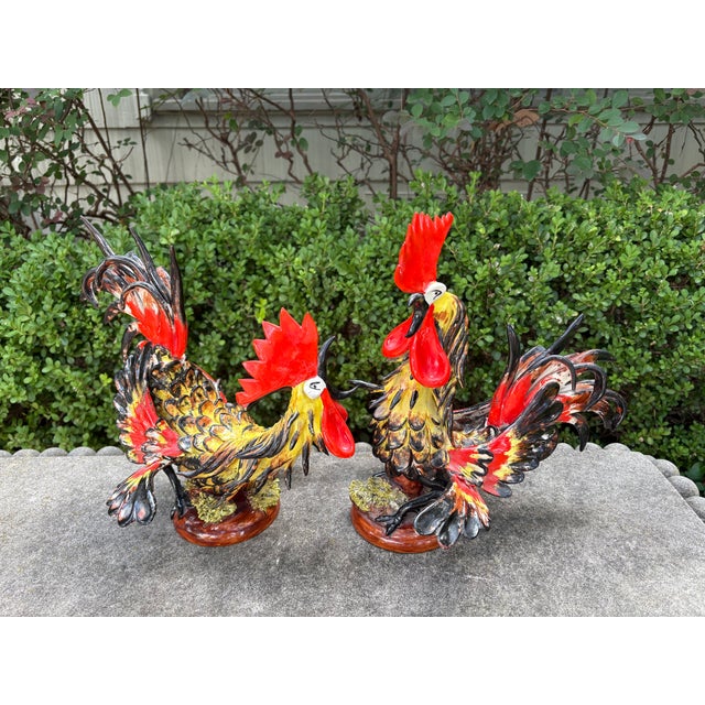 Italian Pair of 1940s Italian Glazed Ceramic Roosters For Sale - Image 3 of 13