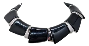 Vintage 1988 Signed Napier Rhodium Plated Black Wedge Collar Necklace