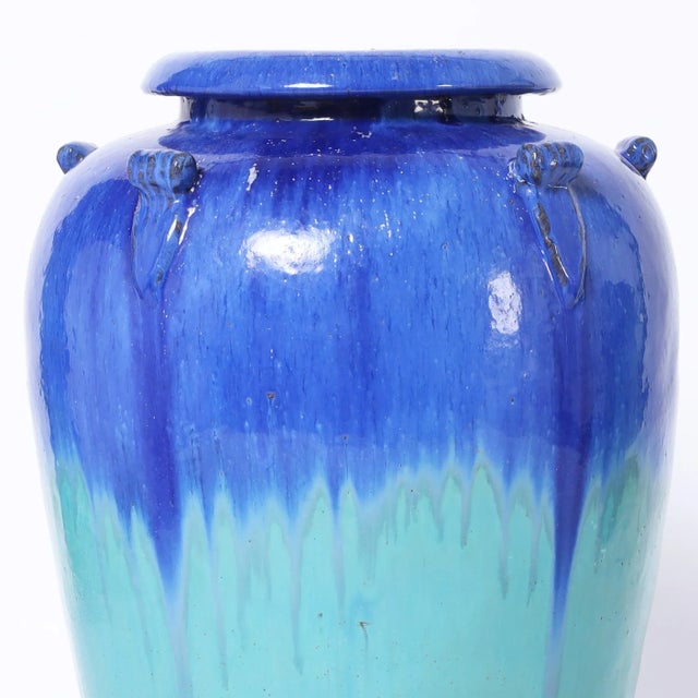 Pair of Mid Century Chinese Glazed Terra Cotta Urns For Sale In West Palm - Image 6 of 7