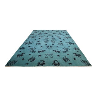 1970s Vintage Zodiac Signs Design Handmade Rug - 6'7" X 10' For Sale