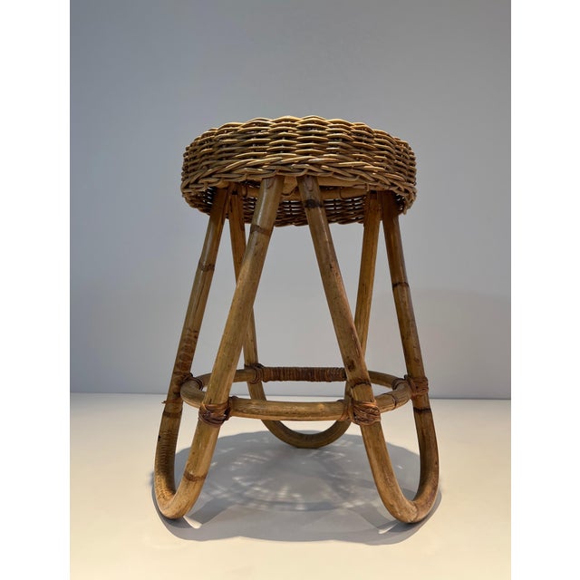1950s French Rattan Stool, Circa 1950 For Sale - Image 5 of 8