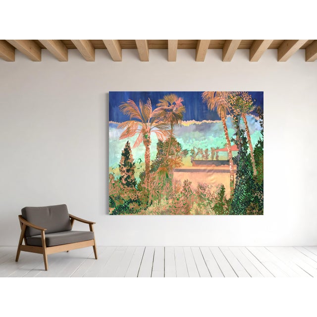 "Marrakesh Ii" by Javiera Da Fonseca Ilić, Marrakesh Morocco, Warm Terracotta Tropical Rooftop Scene, Golden Hour Cityscape, Original Oil Painting For Sale In Monterey, CA - Image 6 of 9