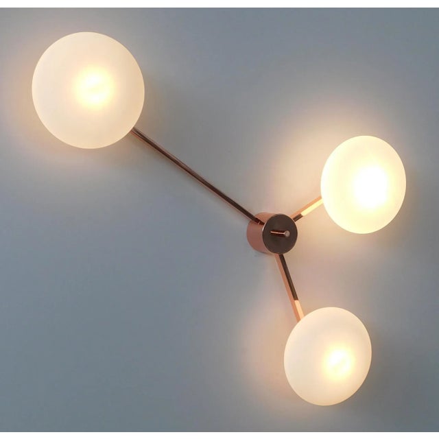 Fabio Ltd Trio Polished Copper Matte White Glass Flush Mount by Fabio Ltd For Sale - Image 4 of 5