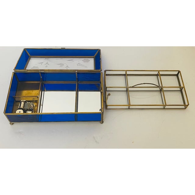 Glass 20 Th C Cobalt Blue Cut Glass 2 Tier Musical Box. For Sale - Image 7 of 7
