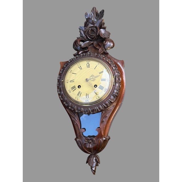Vintage Floral Carved Wall Hanging Clock Sweden Westerstrand For Sale - Image 10 of 10