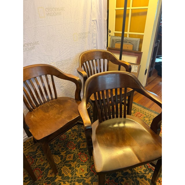 Set of 6 Vintage B. L. Marble Co. Solid Wood Banker’s / Captain’s Chairs (C. 1930s–1940s) For Sale - Image 11 of 16
