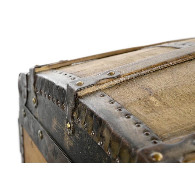 Wooden Transport Trunk with Steel Reinforcements For Sale - Image 4 of 7