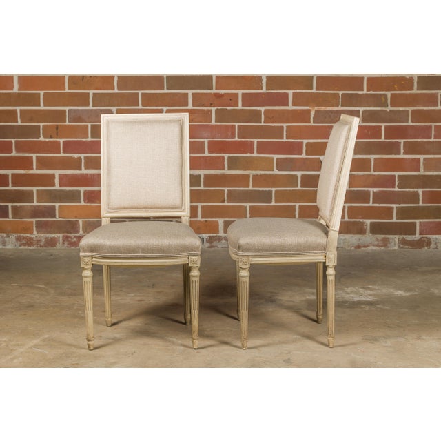 Pair of French Louis XVI Style 1920s Painted Side Chairs with Fluted Legs For Sale - Image 9 of 12