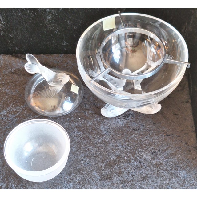 Silver Caviar Dish Igor in Partially Frosted Crystal Glass by Lalique, 1990s For Sale - Image 8 of 14