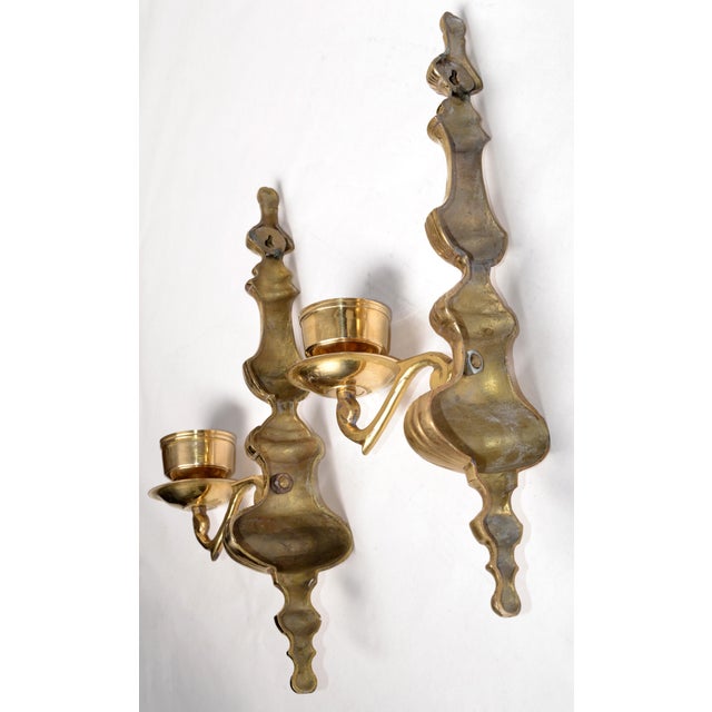 1970s Solid Cast Bronze Candle Sconces, Non Electrified Wall Lights - Pair For Sale - Image 10 of 12