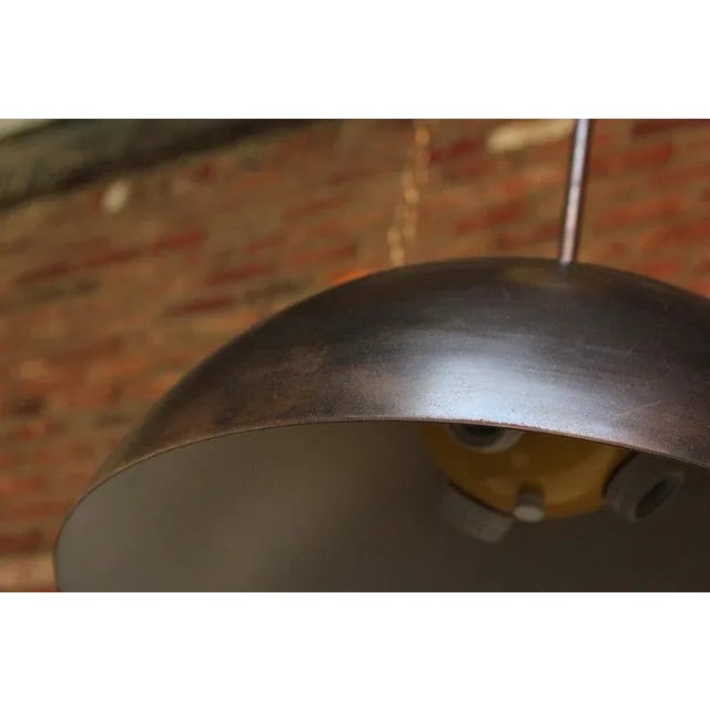 Bronze Set of Three Modernist Blackened Steel Three Fixture Dome Pendant Lights For Sale - Image 8 of 13