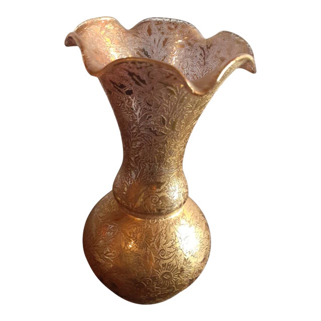 Vintage Victorian 22k Gold Overlay Lotus Bud Vase For Sale
