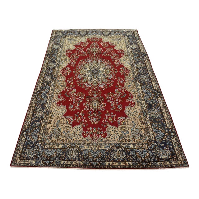 Kerman Rug 7’10” X 11’4” Red Wool Vintage Traditional Hand-Knotted Carpet For Sale