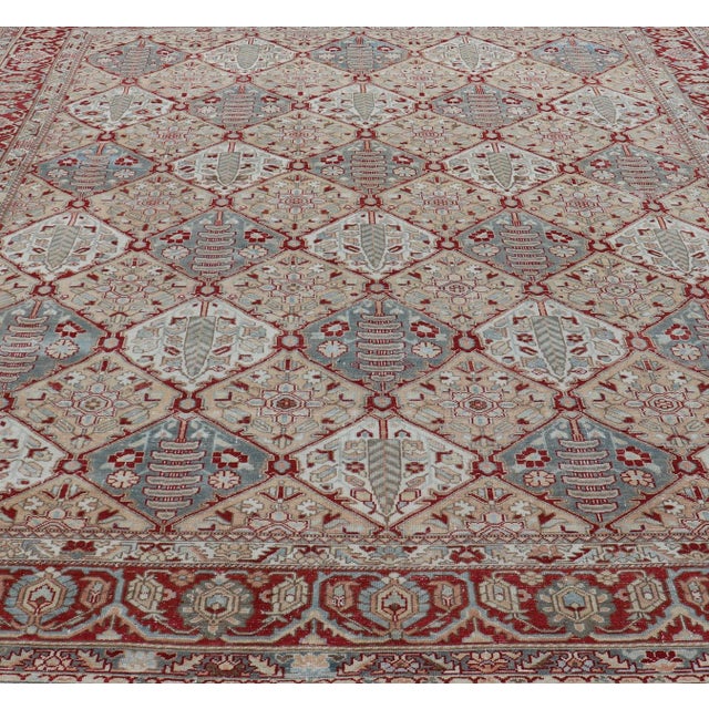 Antique Persian All-Over Diamond Design Bakhtiari rug in Multi Colors With Red. Keivan Woven Arts / rug R20-0836, country...