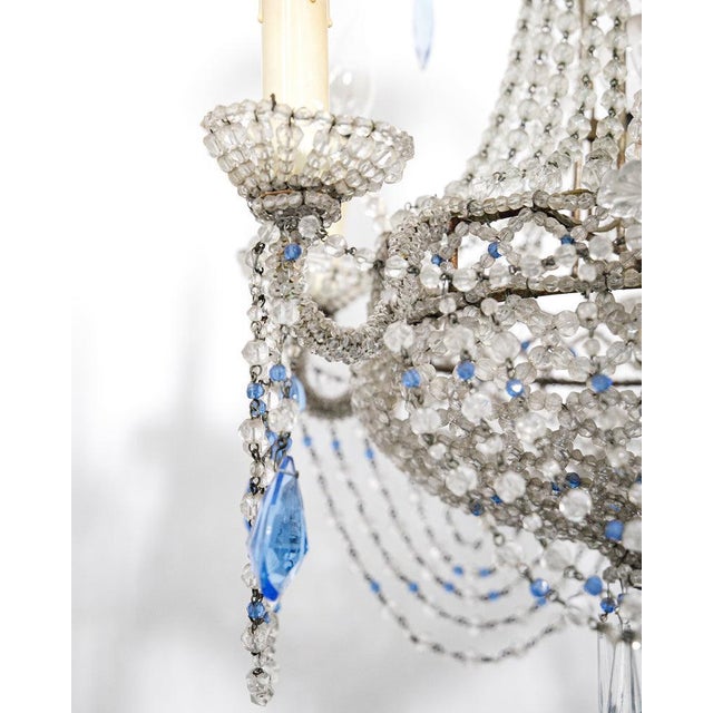 19th Century Italian Beaded Chandelier with Sapphire Blue Drops For Sale - Image 6 of 13