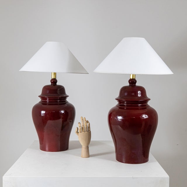Red Table Lamps by Tommaso Barbi, 1970s, Set of 2, in Flawless conditions. Designed 1970 to 1979 This piece has an...