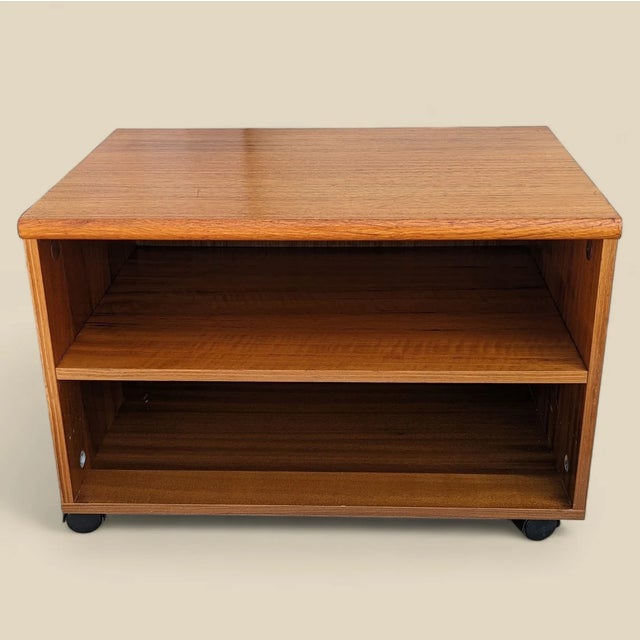 Mid-Century Modern Vintage Mid-Century Teak Rolling Media Cabinet Danish Modern Side Table , 1970s For Sale - Image 3 of 10