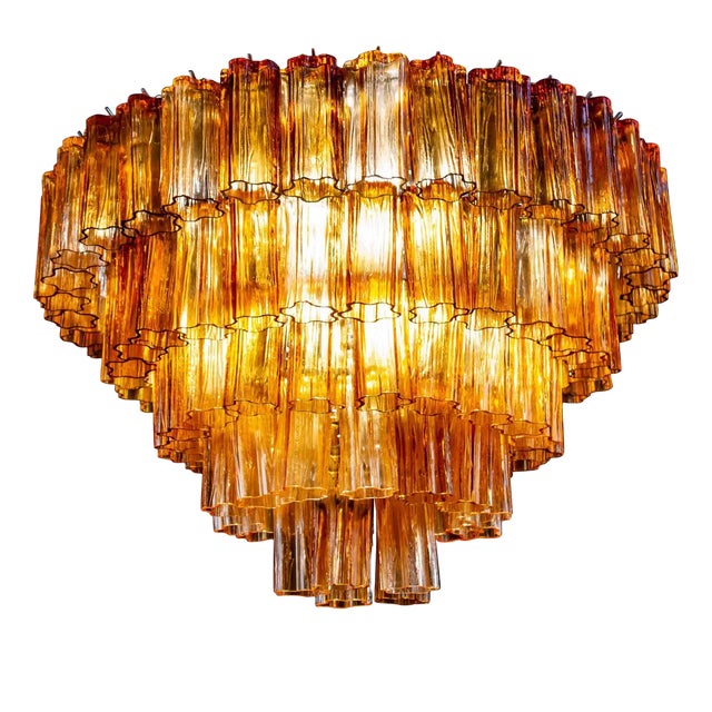 Large Modern Gold Amber Color Murano Glass Chandelier or Flush Mount, 1970 For Sale