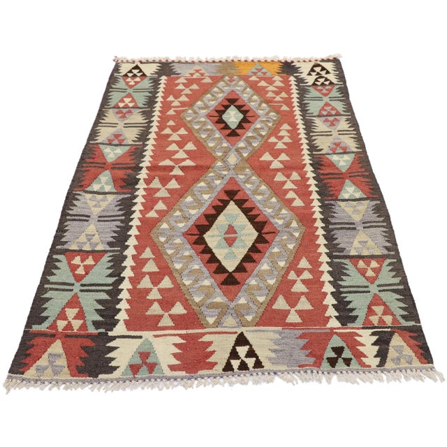 Tribal Vintage Persian Shiraz Kilim Rug, 03'02 X 04'10 For Sale - Image 3 of 9