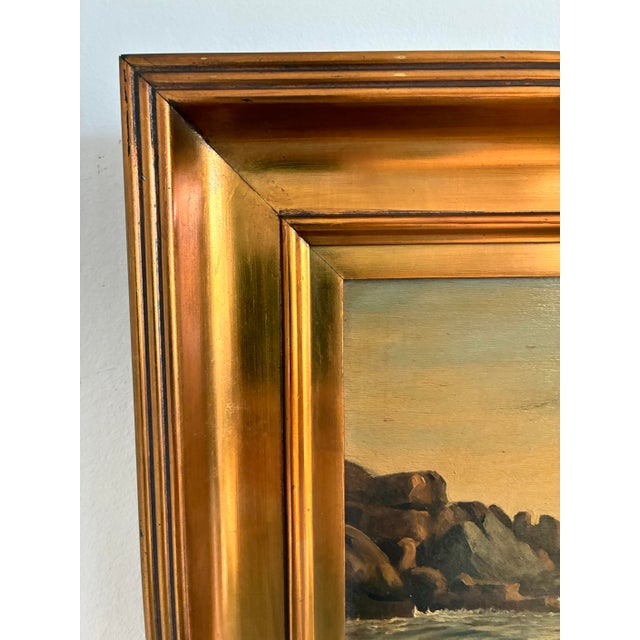 Wood Antique Signed Sailing Ship Seascape Oil Painting For Sale - Image 7 of 13