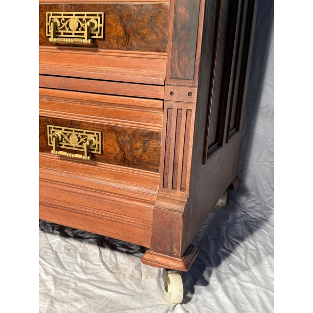 1870–1890 Antique Eastlake Walnut & Burl Marble-Top Chest of Drawers For Sale - Image 9 of 11