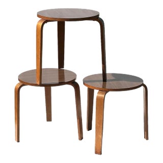 1950s Mid-Century Modern Stacking Bentwood Stools Tables-Set of Three For Sale