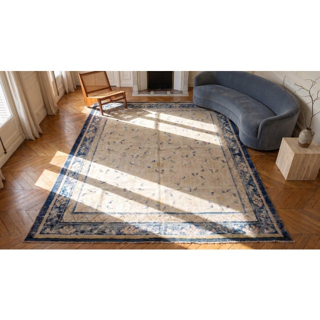 Mid 18th Century 1750s Ivory Floral Antique W. Ningxia Rug 5'6" X 7'2 Handknotted Wool Carpet For Sale - Image 5 of 7