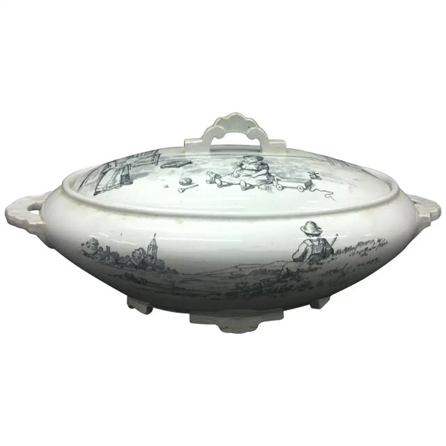 Black 19th Century Victorian Black & White Ceramic British Soup Tureen For Sale - Image 8 of 8