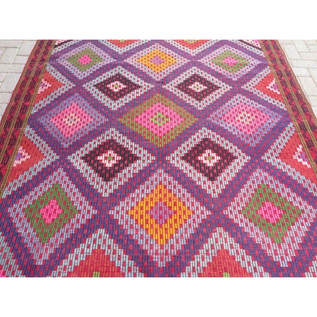 Mid-Century Modern Mid 20th Century Amethyst Color Turkish Handmade Boho Area Jejim Kilim Rug For Sale - Image 3 of 11
