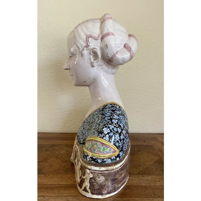 Late 19th Century Antique Angelo Minghetti Majolica Italian Woman Bust After Francesco Laurana For Sale In San Francisco - Image 6 of 12