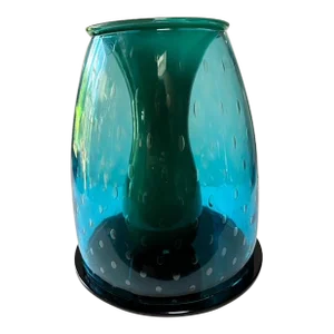 Late 20th Century Marco Zanini Murano Flower Glass Vase Turquoise/Black Milion by Venini